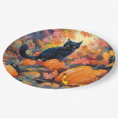 Halloween Black Cat met pompoenen eng Papieren Bordje (Gekanteld)