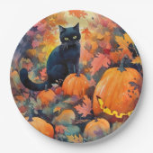 Halloween Black Cat met pompoenen eng Papieren Bordje (Voorkant)