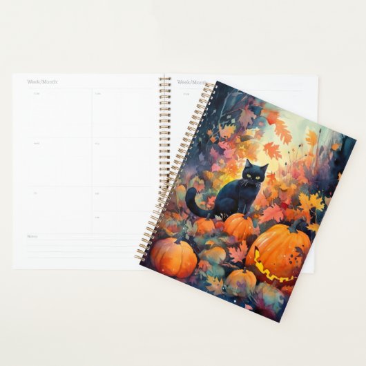 Halloween Black Cat met pompoenen eng Planner (Display)