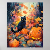 Halloween Black Cat met pompoenen eng Poster (Voorkant)