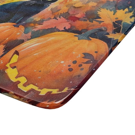 Halloween Black Cat met pompoenen eng Snijplank (Hoek)