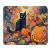 Halloween Black Cat met pompoenen eng Snijplank (Voorkant)