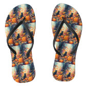 Halloween Black Cat met pompoenen eng Teenslippers (Voetbed)
