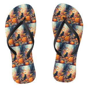 Halloween Black Cat met pompoenen eng Teenslippers