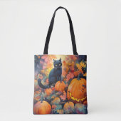 Halloween Black Cat met pompoenen eng Tote Bag (Voorkant)
