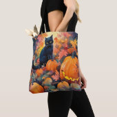 Halloween Black Cat met pompoenen eng Tote Bag (Dichtbij)