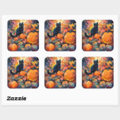 Halloween Black Cat met pompoenen eng Vierkante Sticker (Vel)