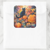Halloween Black Cat met pompoenen eng Vierkante Sticker (Tas)