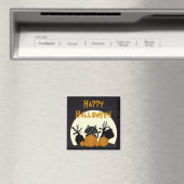 Halloween Black Cat met pompoenen in een Graveyard Magneet (Insitu (Vaatwasser))