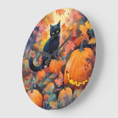 Halloween Black Cat met pompoenen Scale wandklok (Hoek)