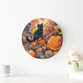 Halloween Black Cat met pompoenen Scale wandklok (Huis)
