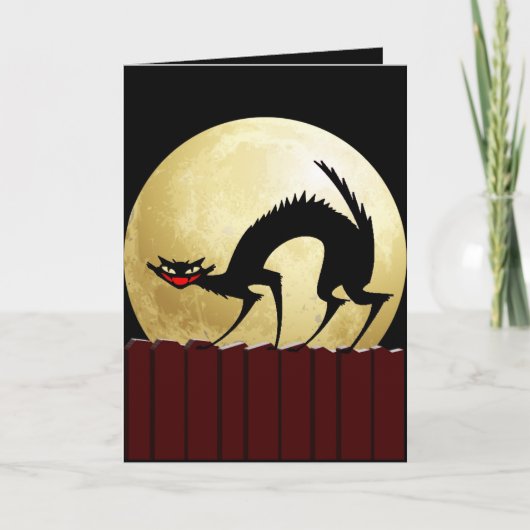 Halloween Black Cat met volle maan Kaart (Voorkant)
