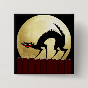 Halloween Black Cat met volle maan Vierkante Button 5,1 Cm