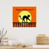 Halloween Black Cat Moon Fence Poster (Keuken)