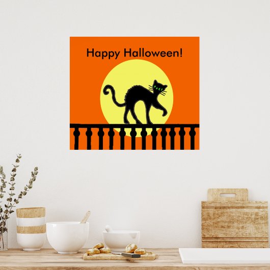 Halloween Black Cat Moon Fence Poster (Keuken)