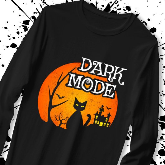 Halloween Black Cat Moon Funny Dark Mode Humor T-shirt