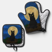 Halloween Black Cat Moonlit Silhouette  Ovenwant & Pannenlap Set (Voorkant / Achterkant)