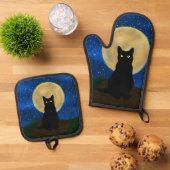 Halloween Black Cat Moonlit Silhouette  Ovenwant & Pannenlap Set (Top down)