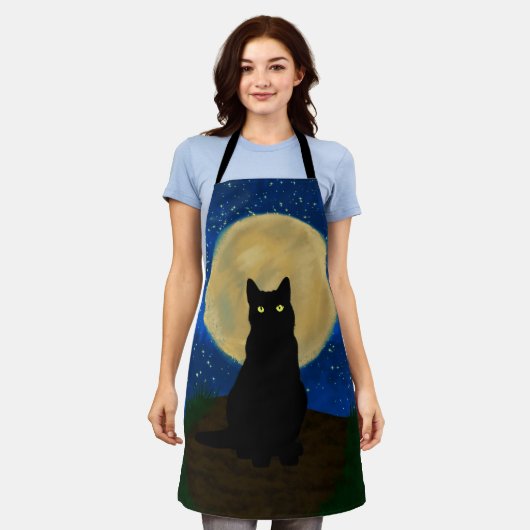 Halloween Black Cat Moonlit Silhouette  Schort (Gedragen)