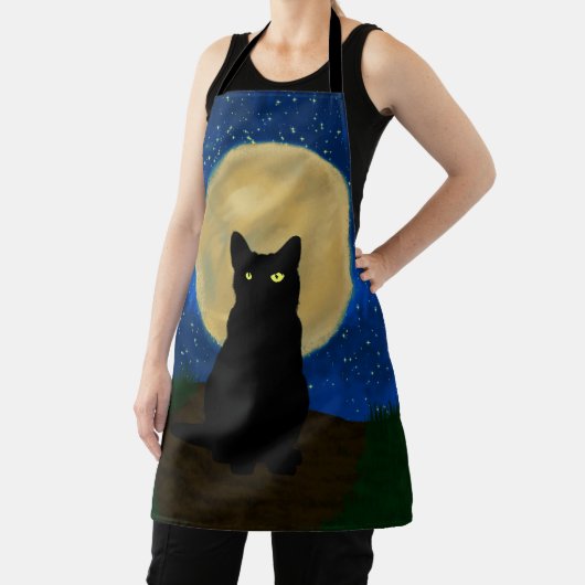 Halloween Black Cat Moonlit Silhouette  Schort (Insitu)