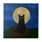 Halloween Black Cat Moonlit Silhouette  Tegeltje (Voorkant)