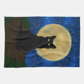 Halloween Black Cat Moonlit Silhouette  Theedoek (Horizontaal)