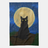 Halloween Black Cat Moonlit Silhouette  Theedoek (Verticaal)