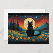 Halloween Black Cat Mountain Lakeside Volle Maan Briefkaart (Voorkant / Achterkant)