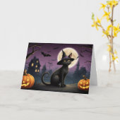 Halloween Black Cat Night Out Kaart (Gele Bloem)