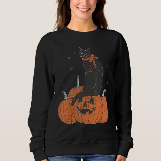 Halloween Black Cat On Pumpkin Halloween Costume Trui (Voorkant)