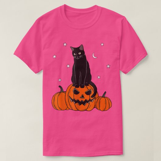 Halloween Black Cat on Pumpkin with Autumn Star Ka T-shirt (Design voorkant)