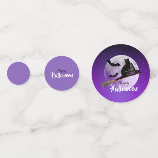 Halloween Black Cat op Broom Full Moon Confetti (Voorkanten)