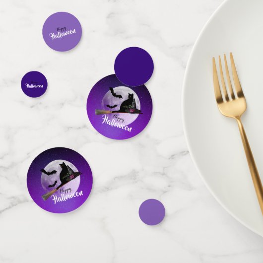 Halloween Black Cat op Broom Full Moon Confetti (Groep)