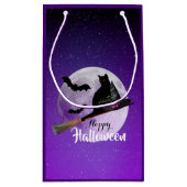 Halloween Black Cat op Broom Full Moon Klein Cadeauzakje (Achterkant)