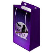 Halloween Black Cat op Broom Full Moon Klein Cadeauzakje (Voorkant Gekanteld)