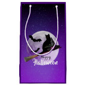 Halloween Black Cat op Broom Full Moon Klein Cadeauzakje (Voorkant)