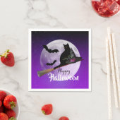 Halloween Black Cat op Broom Full Moon Servet (Insitu)