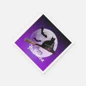 Halloween Black Cat op Broom Full Moon Servet (Hoek)