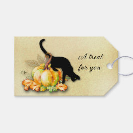 Halloween Black Cat op een Pumpkin Custom Gift-Lab Cadeaulabel