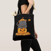 Halloween Black Cat op pompoen met doorsnee blader Tote Bag (Dichtbij)