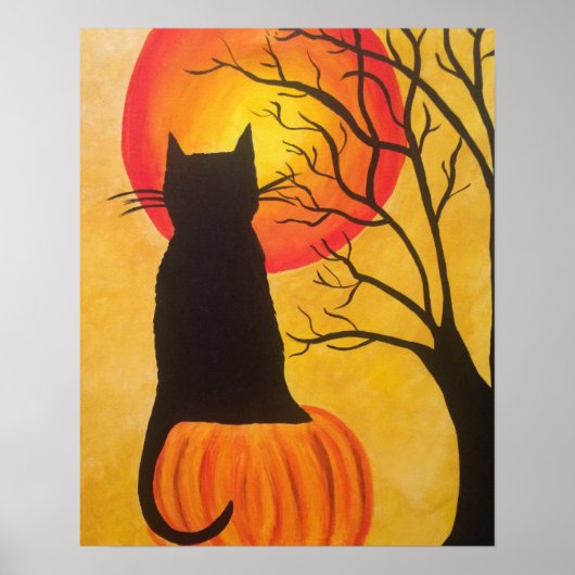 Halloween Black Cat op pompoen Poster (Voorkant)