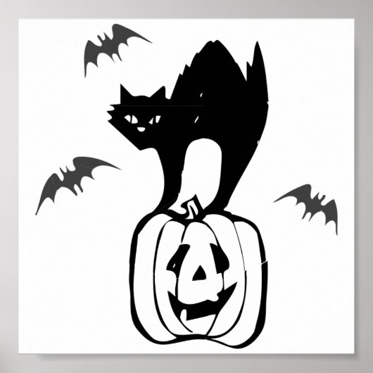 Halloween Black Cat op pompoen Poster (Voorkant)