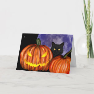 Halloween Black Cat Oranje Pumpkins Art Kaart