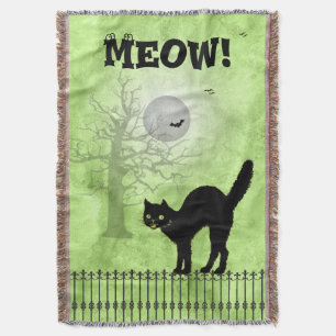 Halloween Black Cat Over-all Green Print Scene Deken
