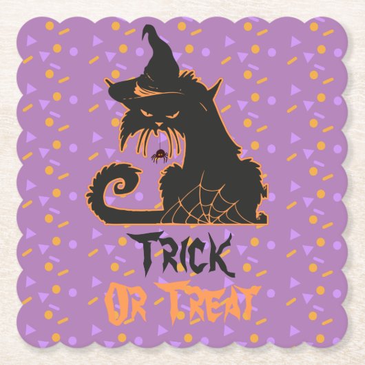 Halloween Black Cat Party Confetti Kartonnen Onderzetters (Voorkant)