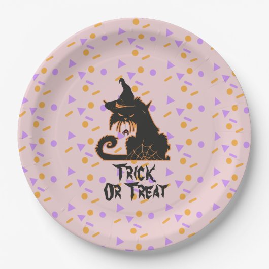 Halloween Black Cat Party Confetti Roze Papieren Bordje (Voorkant)