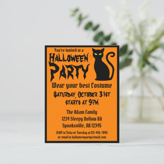 Halloween Black Cat Party Uitnodiging Briefkaart (Staand voorkant)