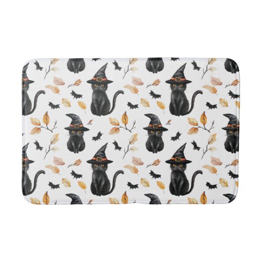 Halloween Black Cat Pattern - Witchy Cat Badmat (Voorkant)