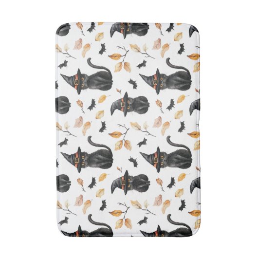 Halloween Black Cat Pattern - Witchy Cat Badmat (Voorkant Verticaal)