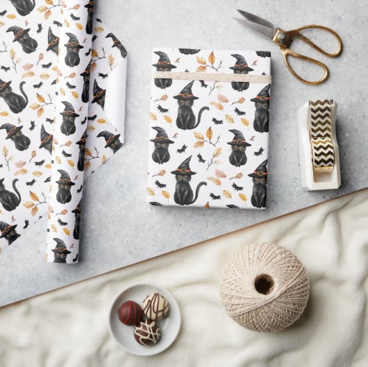 Halloween Black Cat Pattern - Witchy Cat Cadeaupapier (Crafts)
